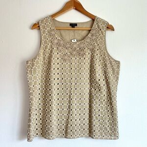 Talbots Beige Sleeveless Top Floral Embroidered